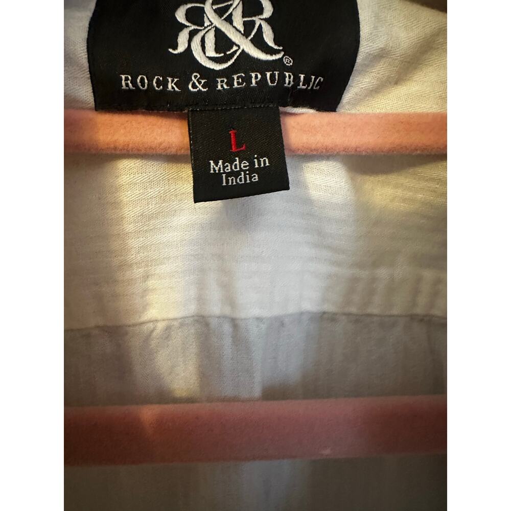 Rock & Republic White Utility Button Shirt Zip Pockets Men’s Large - Picture 3 of 3